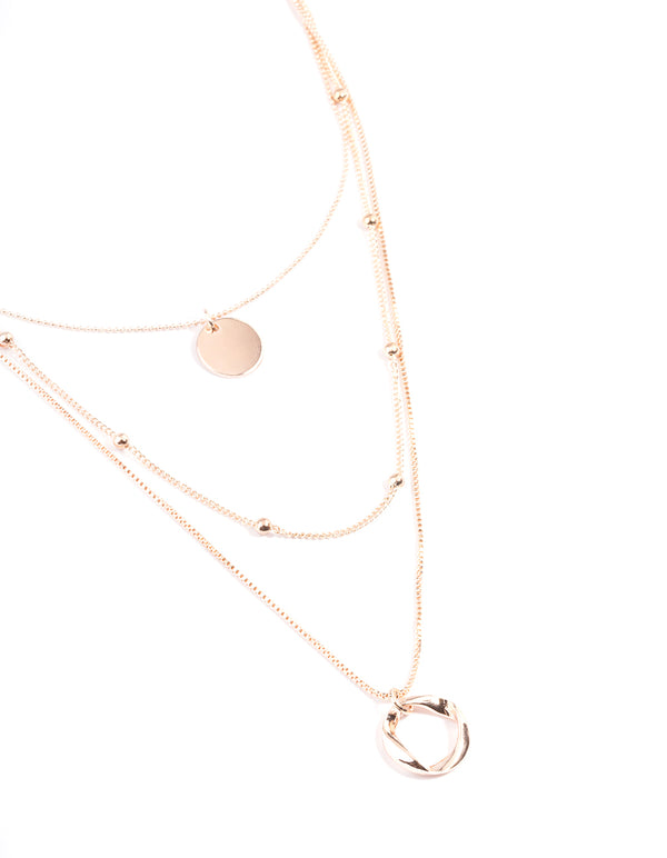 Rose Gold Circle Disc Multirow Necklace