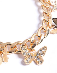 Gold Mixed Diamante Butterfly Charm Bracelet - link has visual effect only