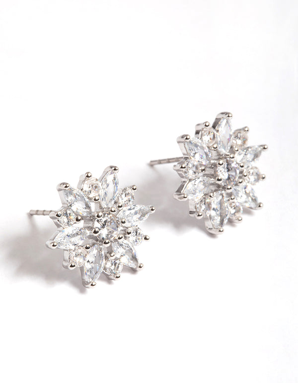 Silver Snow Flake Stud Earrings