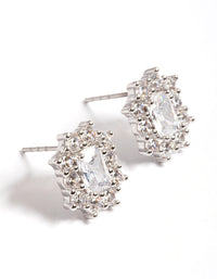 Rhodium Diamante Rectangle Stud Earrings - link has visual effect only