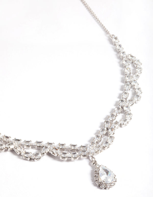 Rhodium Cubic Zirconia Lace Teardrop Necklace