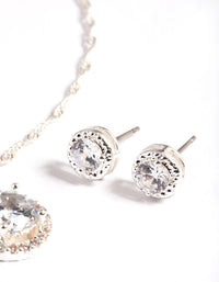 Silver Cubic Zirconia Twist Round Diamante Earrings & Necklace Set - link has visual effect only