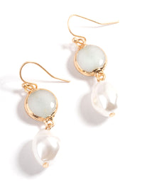 Worn Gold Semi-Precious Pearl Drop Earrings - link has visual effect only