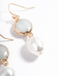 Worn Gold Semi-Precious Pearl Drop Earrings - link has visual effect only