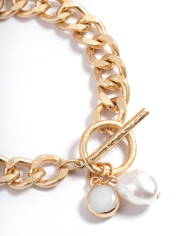 Worn Gold Chain Semi-Precious Stone Bracelet