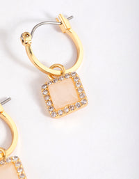 Gold Plated Rose Quartz Halo Charm Hoop Earrings - link has visual effect only