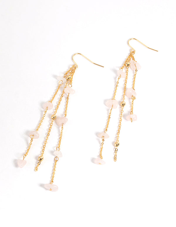 Gold Plated Rose Quartz Fine Chain Drop Earrings