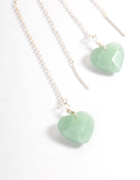 Silver Plated Green Aventurine Facet Heart Thread Earrings - link has visual effect only