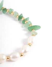 Gold Plated Green Aventurine Chip Freshwater Pearl Stretch Bracelet - link has visual effect only