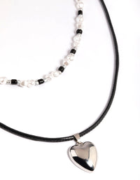 Silver Mixed Bead Heart Pendant Necklace - link has visual effect only