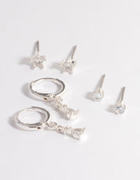 Silver Cubic Zirconia Star & Drop Earrings Pack - link has visual effect only