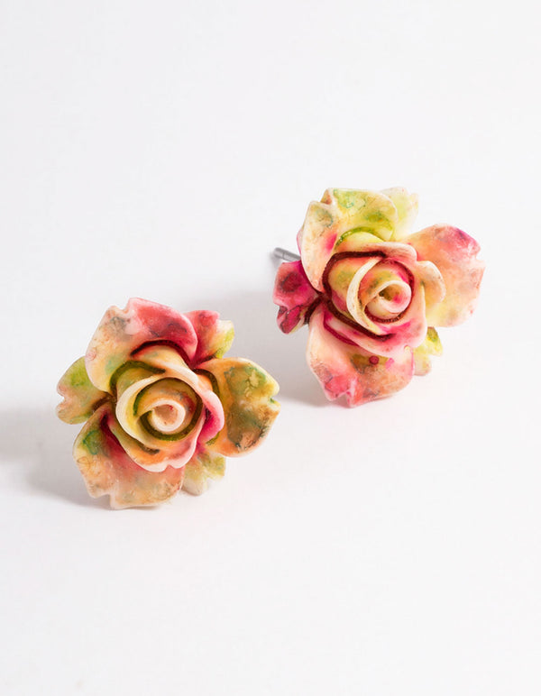 Plastic Large Rose Stud Earrings