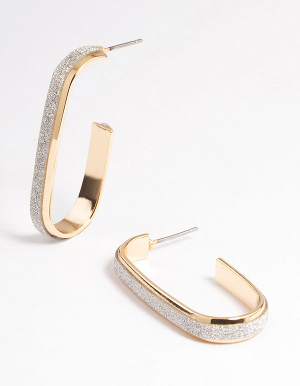 Silver Glitter Oval Hoop Earrings