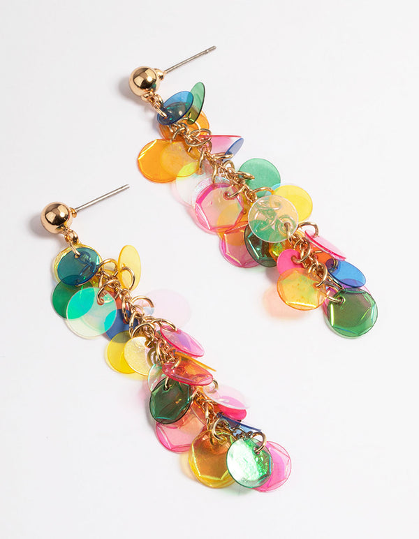 Gold Mixed Plastic Disc Drop Earrings