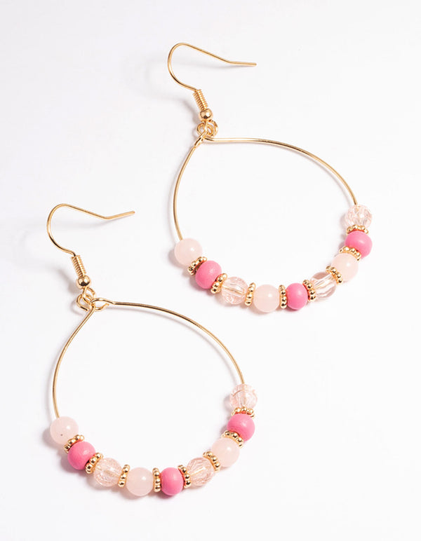 Pink Multi Bead Pear Drop Earrings