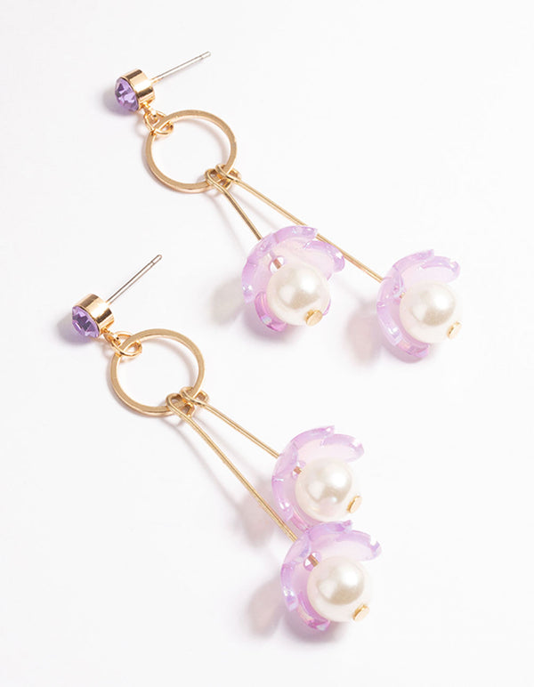 Purple & Pearl Flower Drop Earrings