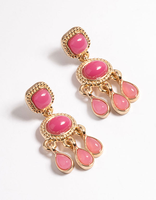 Pink Boho Multi Bead Drop Earrings