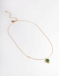 Gold Green & Diamante Heart Pendant Necklace - link has visual effect only