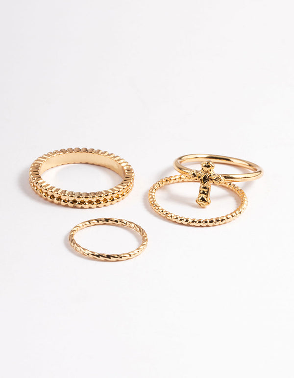 Gold Textured Cross Ring 4-Pack