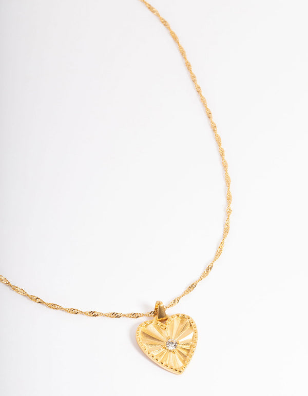 Waterproof Gold Plated Stainless Steel Diamante Heart Necklace