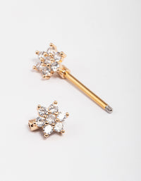 Gold Plated Surgical Steel Cubic Zirconia Flower Nipple Bar - link has visual effect only