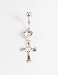 Surgical SteelCubic Zirconia Cross Drop Belly Ring - link has visual effect only