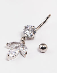 Rhodium Surgical Steel Petal Drop Belly Ring - link has visual effect only