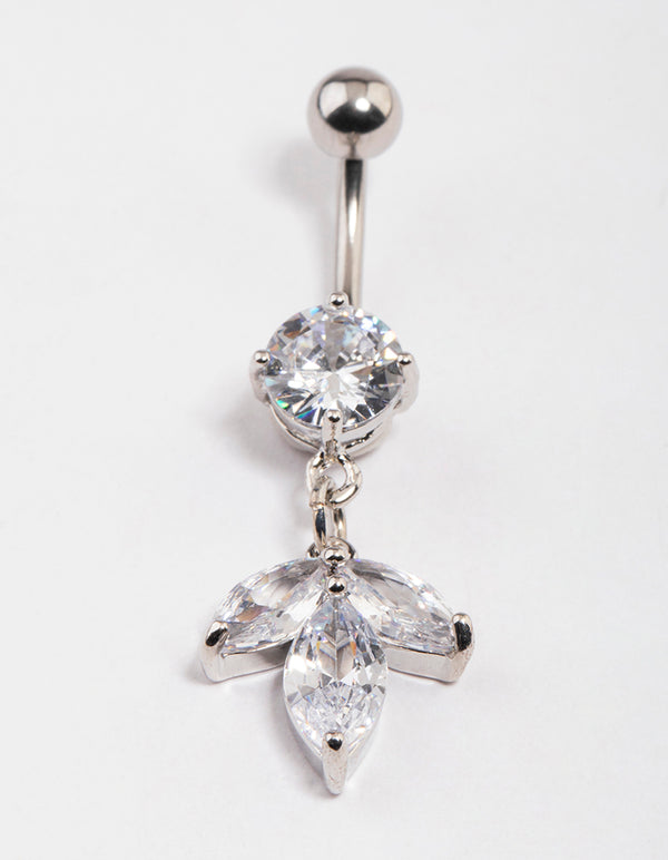 Rhodium Surgical Steel Petal Drop Belly Ring