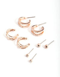 Rose Gold Diamante Double Row Earring 4-Pack - link has visual effect only