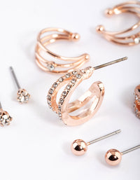 Rose Gold Diamante Double Row Earring 4-Pack - link has visual effect only