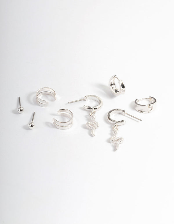 Silver Snake Hoop Earrings 4-Pack