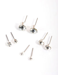 Silver Diamante Stud Earrings 4-Pack - link has visual effect only