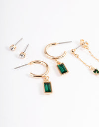 Green Diamante Baguette Earrings 4-Pack - link has visual effect only