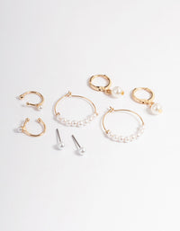 Gold Pearl Charm Hoop Earrings 4-Pack - link has visual effect only