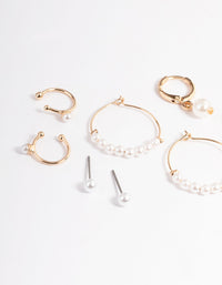 Gold Pearl Charm Hoop Earrings 4-Pack - link has visual effect only