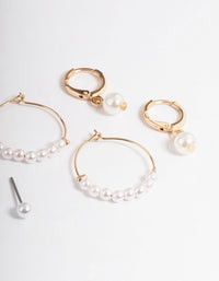 Gold Pearl Charm Hoop Earrings 4-Pack - link has visual effect only