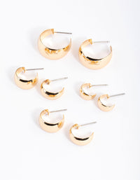 Gold Basic Flat Hoop Earrings 4-Pack - link has visual effect only