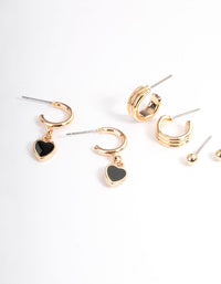 Gold Black Enamel Heart Earrings 4-Pack - link has visual effect only