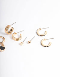 Gold Black Enamel Heart Earrings 4-Pack - link has visual effect only