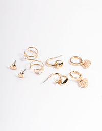 Gold Pearl Heart Earrings 4-Pack - link has visual effect only