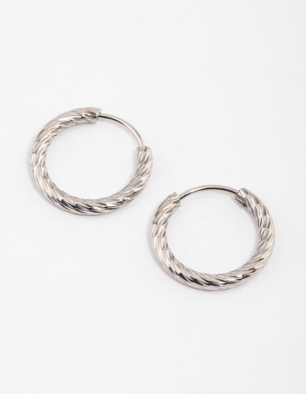 Rhodium Surgical Steel Twist Hoop Earrings