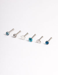 Surgical Steel Star & Bezel Nose Stud 6-Pack - link has visual effect only