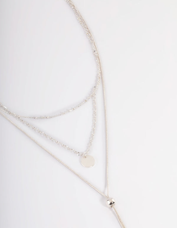 Silver Mixed Disc Pendant Y Necklace