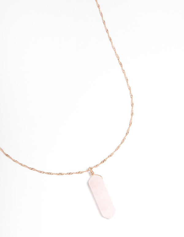 Rose Gold Plated Rose Quartz Shard Twist Necklace