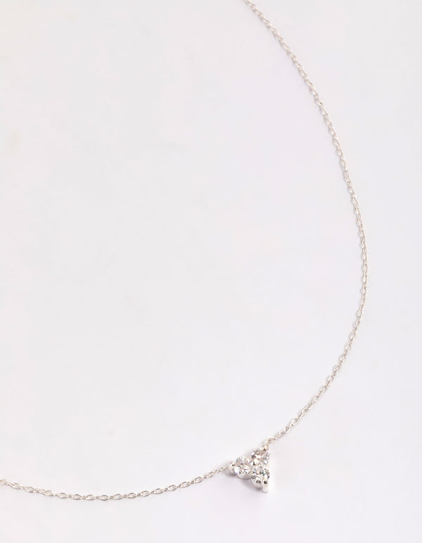 Sterling Silver Cubic Zirconia Round Trio Collar Necklace