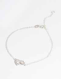 Sterling Silver Cubic Zirconia Heart Link Bracelet - link has visual effect only