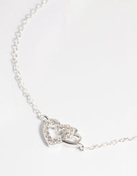 Sterling Silver Cubic Zirconia Heart Link Bracelet - link has visual effect only