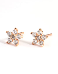 Rose Gold Sterling Plated Cubic Zirconia Flower Stud Earrings - link has visual effect only