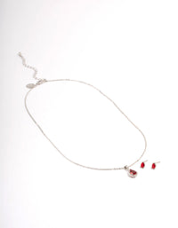 Silver Red Cubic Zirconia Pear Halo Earrings & Necklace Set - link has visual effect only