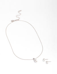 Silver Cubic Zirconia & Pearl Jewellery Set - link has visual effect only